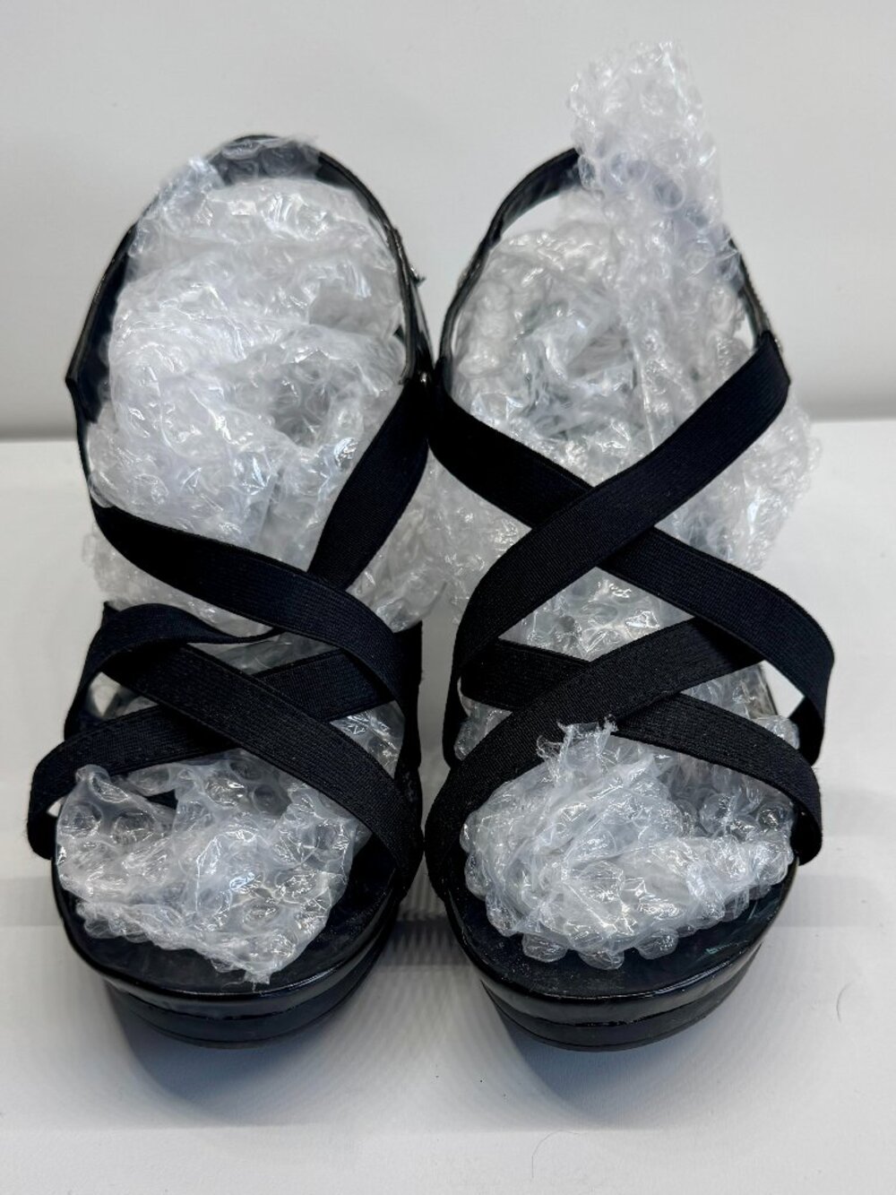 Chaps Rosilla Black Wedge Ankle Strap Sandals Size 9.5B